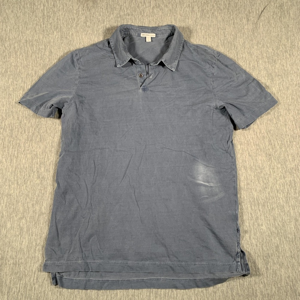 James Perse Polo Shirt Mens Medium Blue Short Sleeve Made in USA Casual‎ MSX3337